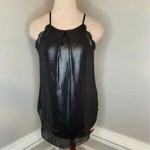 A. Byer Women's Iridescent Scalloped Spaghetti Strap Top Black Size Medium